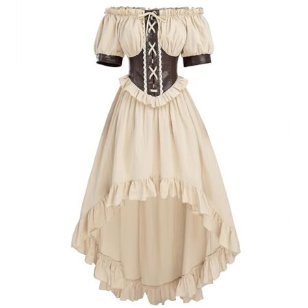FCCAM Renaissance Dress Women Pirate Costume Ruffle Peasant High Low Dress