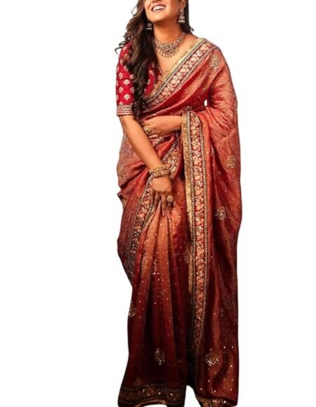 JULEE Women's Twill Net Embroidred Saree