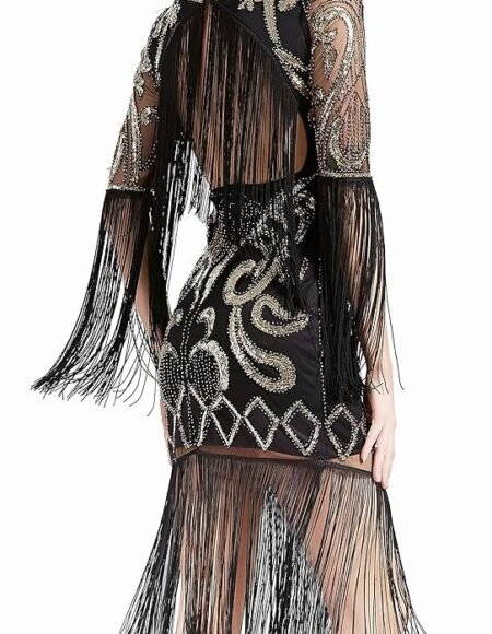 BABEYOND 1920s Flapper Dress Long Fringe Gatsby Dress Roaring 20s Sequin Beaded Dress Vintage Art Deco Dress