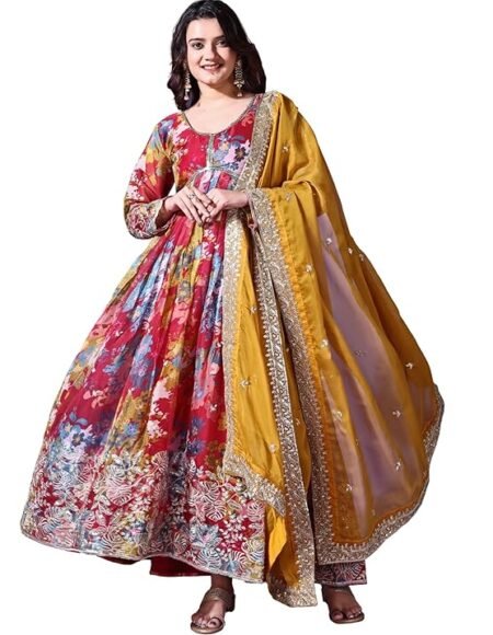 Fashion Basket Russian Silk Printed Dress for Women