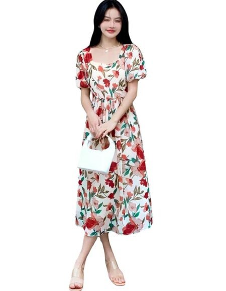 GRECIILOOKS Printed Maxi Dress for Women | Trendy Long One Piece Summer Outfit | Lightweight Flared Dress for Casual & Holiday