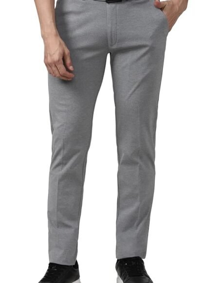 Peter England Men's Slim Fit Mid Rise Formal Stretchable Knit Super Trouser | Comfort Lycra | 360-Degree Stretch