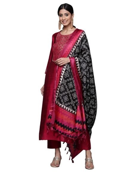 Varanga Brocade Yoke with Gota Detail Kurta with Trouser with Bandhani Printed Dupatta